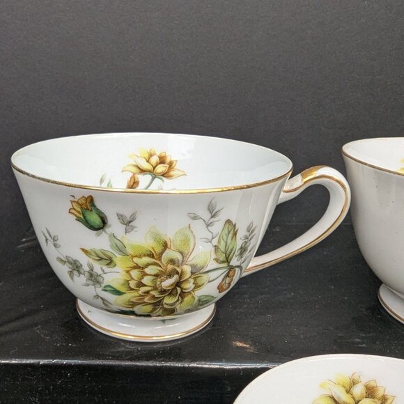 Citadel China Dorset Porcelain Floral Yellow Rose Pattern Footed Teacup Set of 3 - Picture 2 of 10